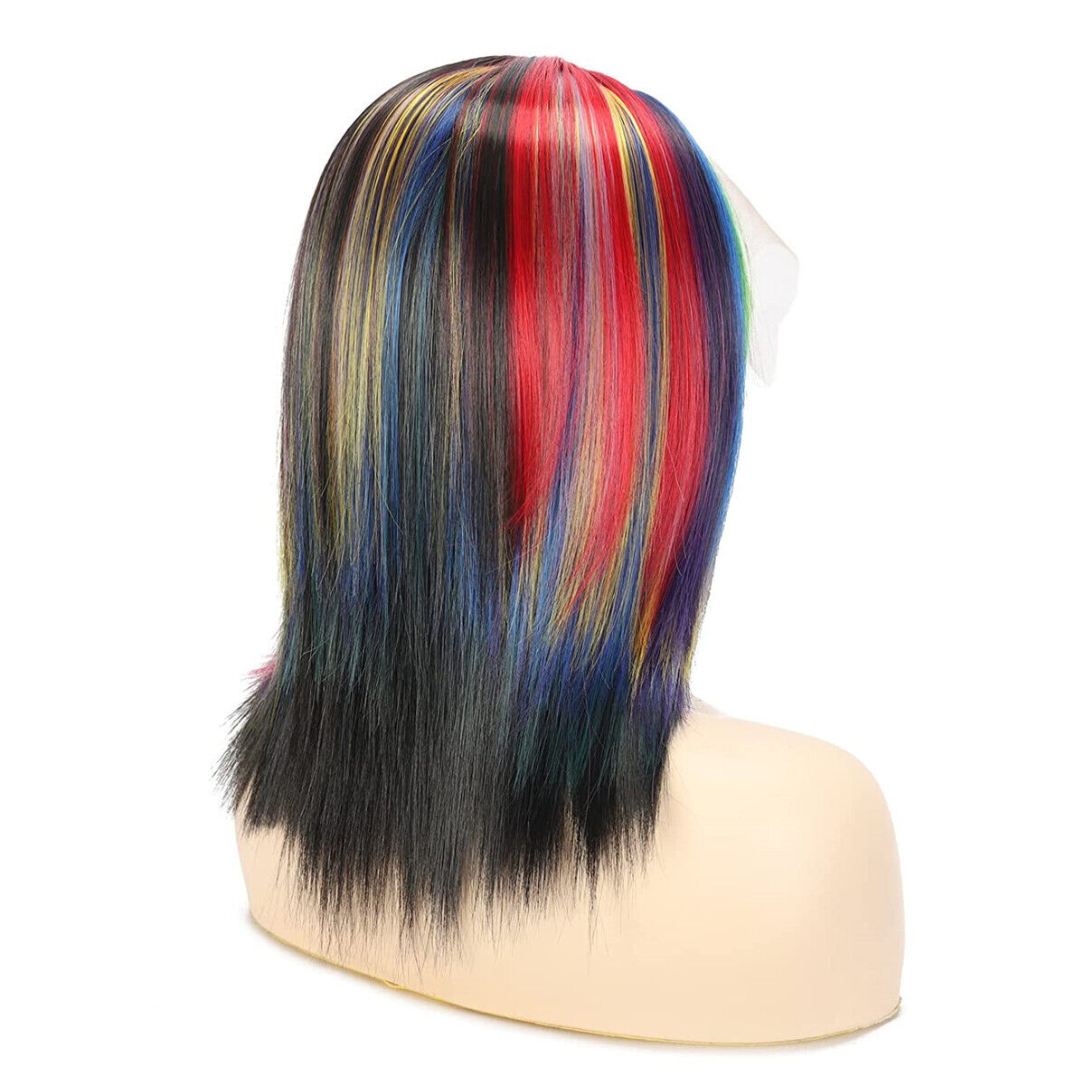 Women Girl Rainbow Colorful Multicolor Fancy Costume Party Short Bob Hair Wigs