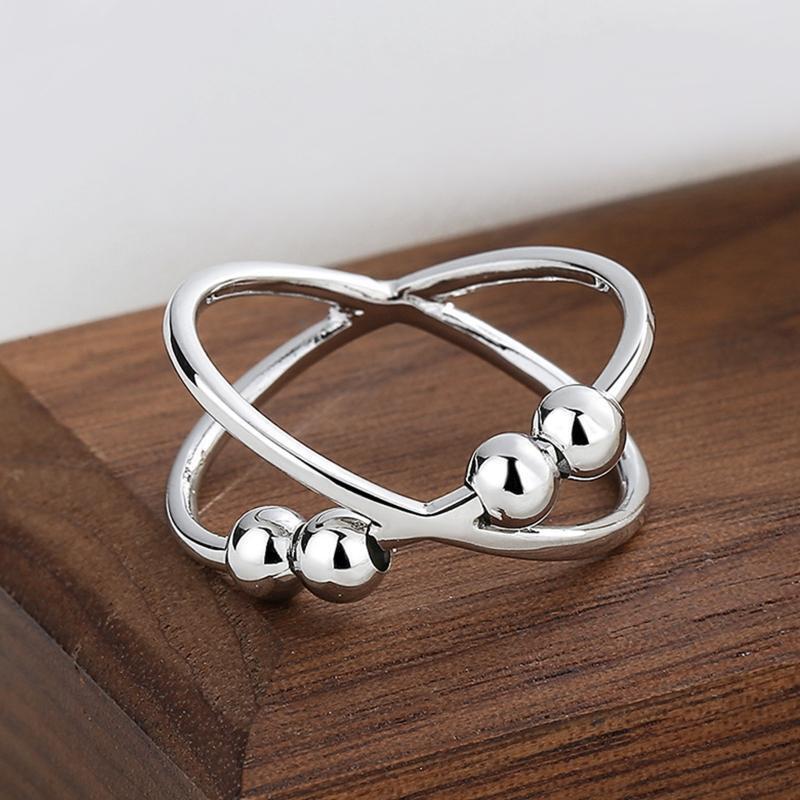 Alloy Anxiety Fidget Ring with Beads Stress Relief Ring Spinner Meditation Ring
