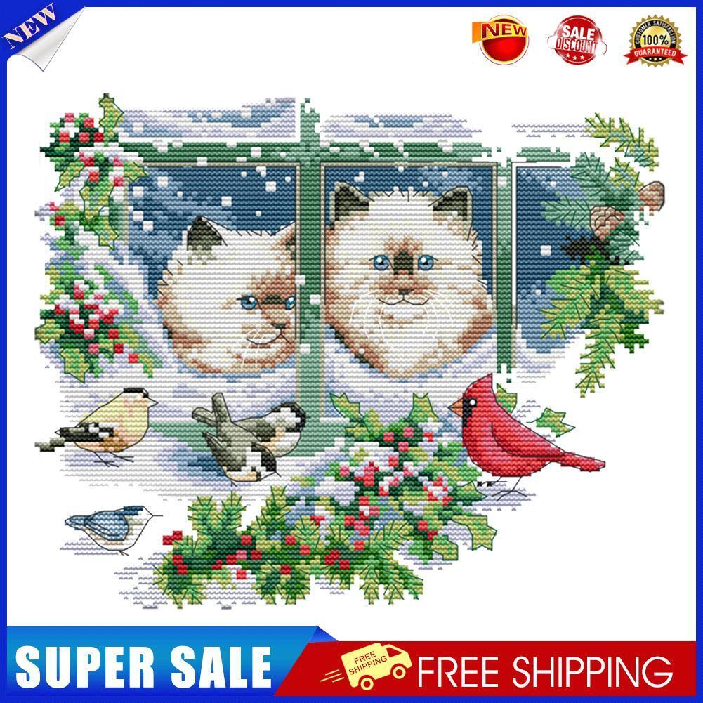 Stamped Cross Stitch Winter Kitties 2-Strand 14CT Embroidery DIY Set (D379)