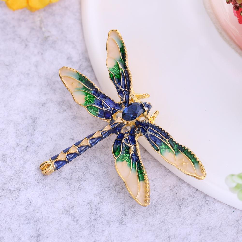 Colorful Women Dragonfly Crystal Drip Brooch Enamel Insect Lapel Pin (Blue)