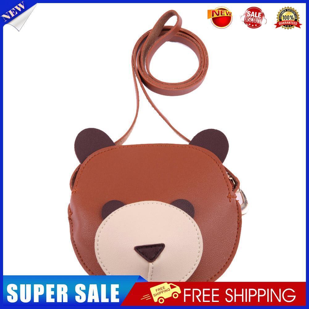 Cute Cartoon Bear Wallet Kids Storage Sling PU Shoulder Mini Bags/Brown