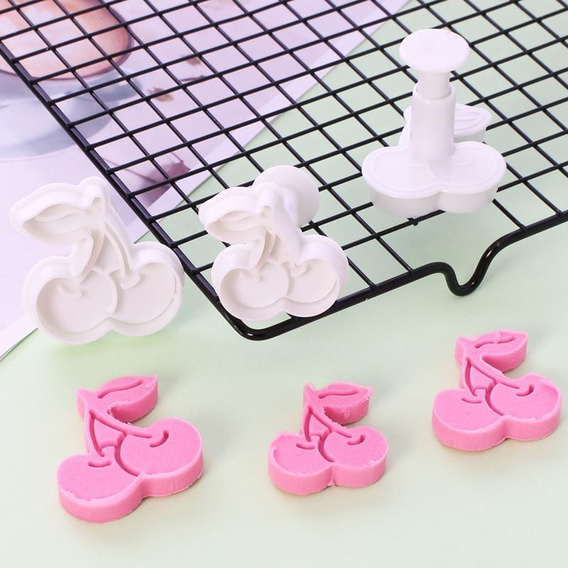 Biscuit Mold Cutter Cherry Shape Spring-loaded Handle Food Safe Plastic Material