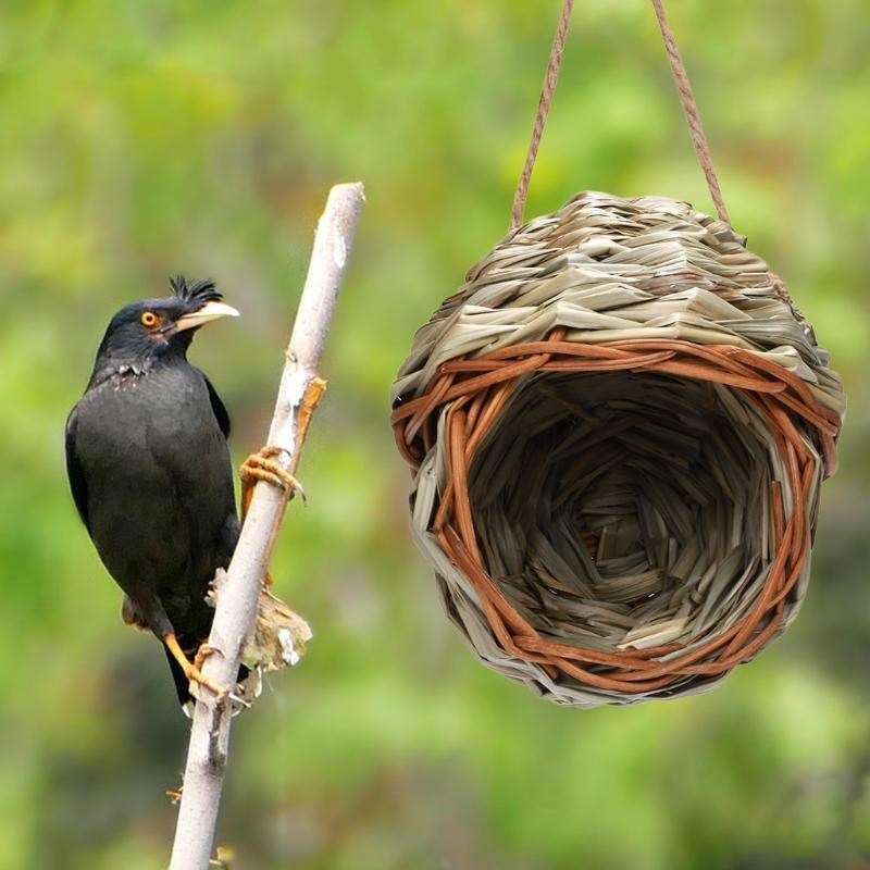 Breathable Bird Hut Hand-Woven Grass Wren Nest Eco-friendly for Sparrow Roosting