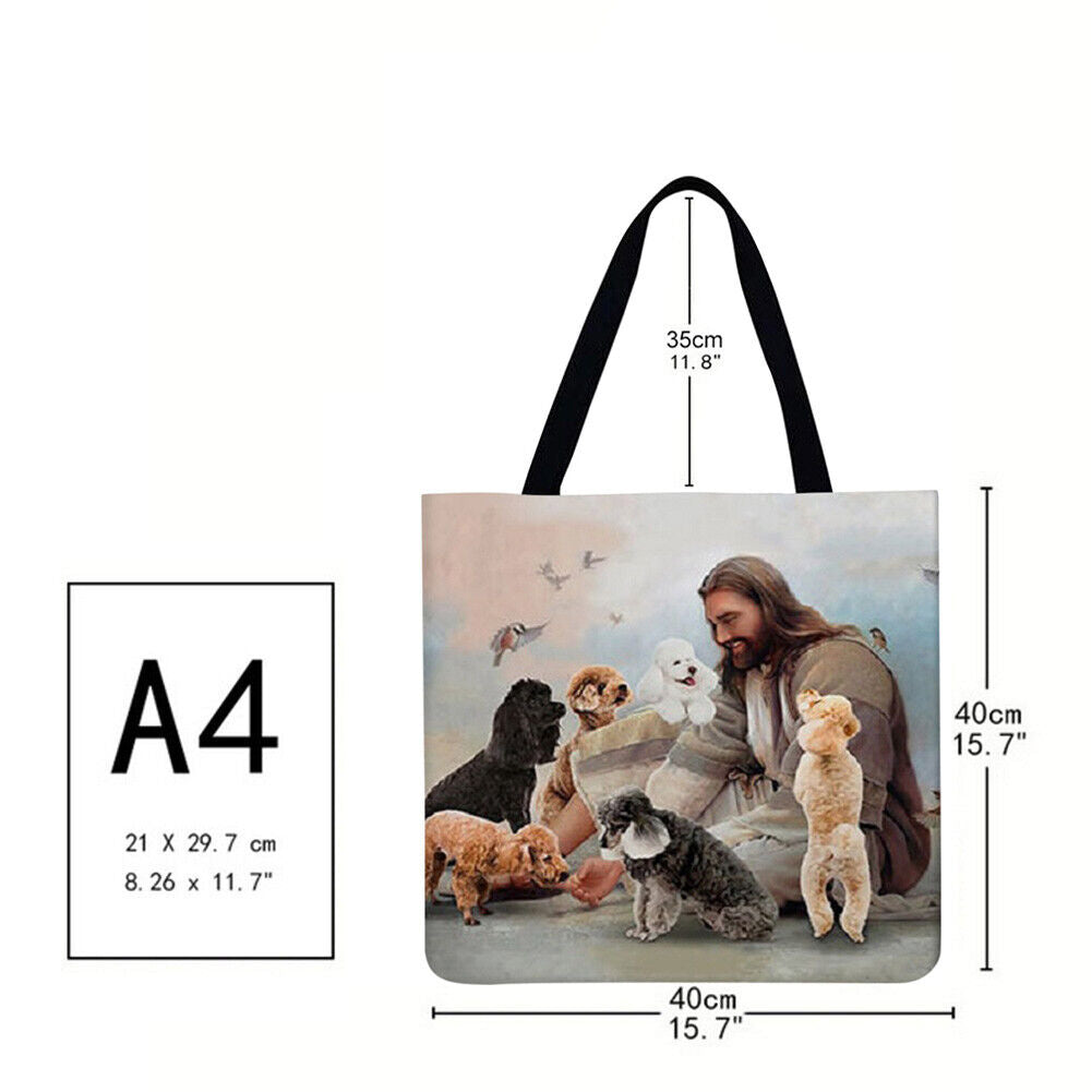 Jesus and dog Printed Shoulder Shopping Bag Casual Large Tote Handbag