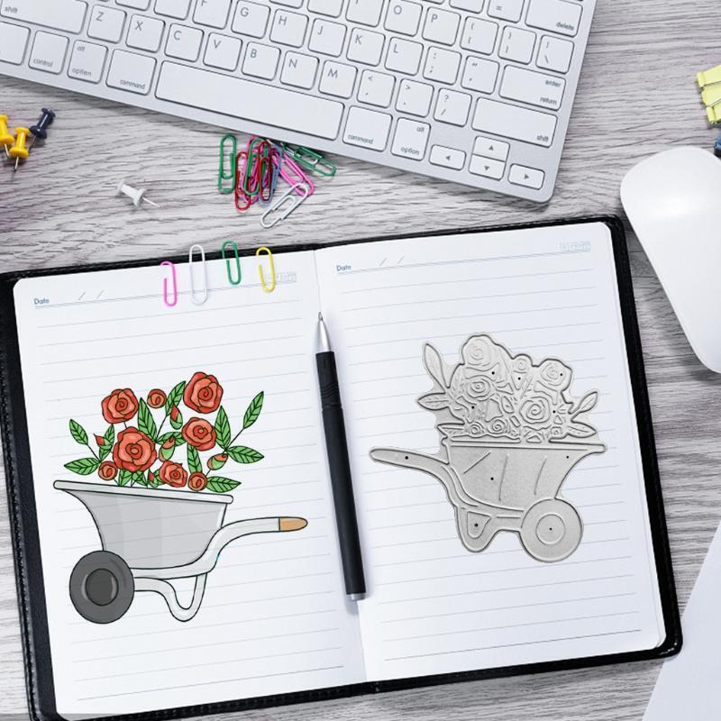 Spring Garden Roses Cart Metal Scrapbooking Cutting Dies Paper Greet Cards Decor