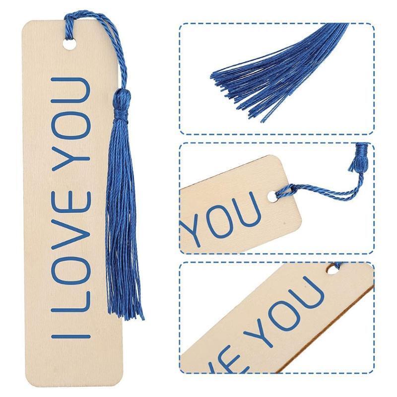 Set of 36 Pcs DIY Blank Bookmarks Unfinished Wood Hanging Tags Kit with Tassels