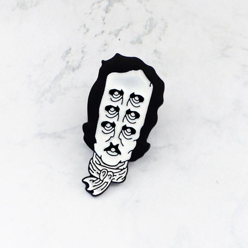 Edgar Allan Poe Enamel Lapel Pin Multiple Eyes Old Man Head Scarf Brooch Jewelry