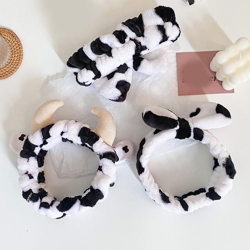 Women Cute Cow Horn Bow Shape Headband Wash Face Hair Holder Makeup Hairband