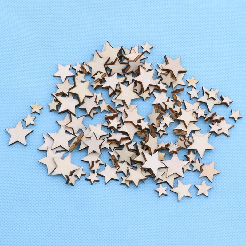 100pcs Wooden Mixed Wood Mini Stars Craft Scrapbooking Wedding Table Decor DIY