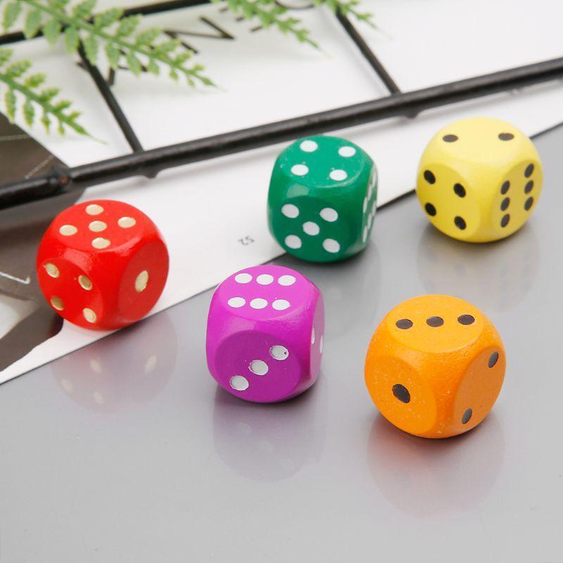 Set of 5 Large 16mm Round Corner Wooden Dice (5 Colors with dots)