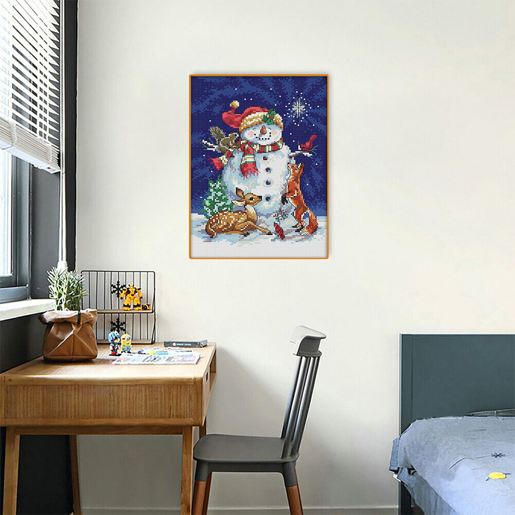 Midnight Snowman Full Cross Stitch 11CT Counted DIY Needlework Home Decor
