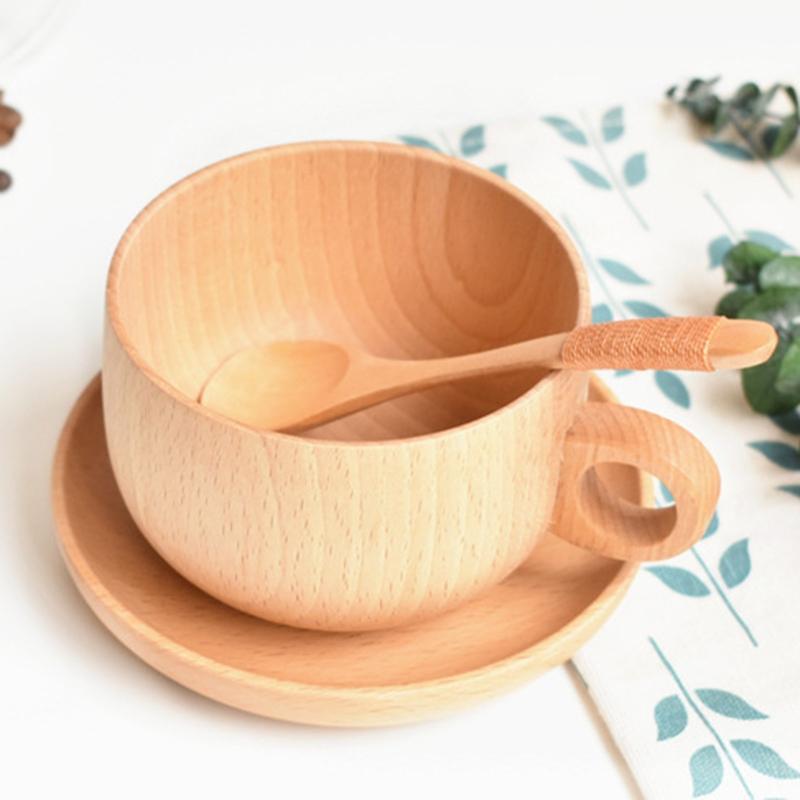 Log Color Natural Wood Coffee Tea Cups Beer Juice Milk Mugs Beech Material