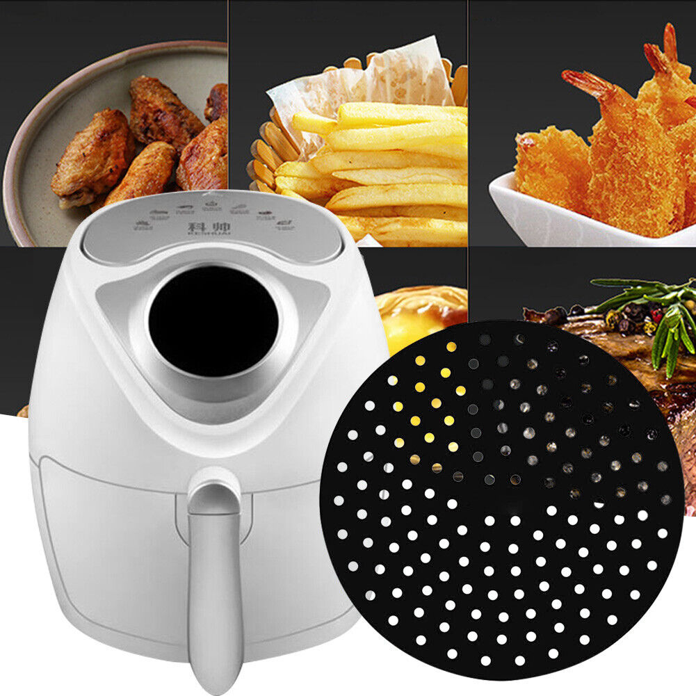 Air Fryer Liner Pad Silicone Baking Anti Slip Steamers Mats (Black 9in)