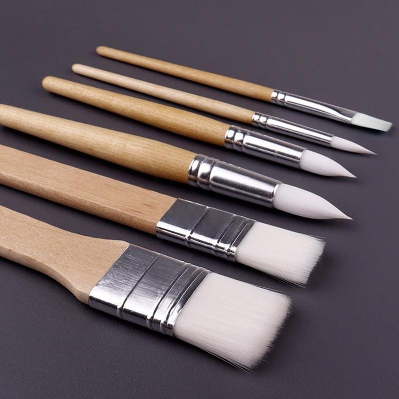 Watercolor Gouache Brushes 6 Pieces Paint Brushes Set Multi Shape Nylon Hair