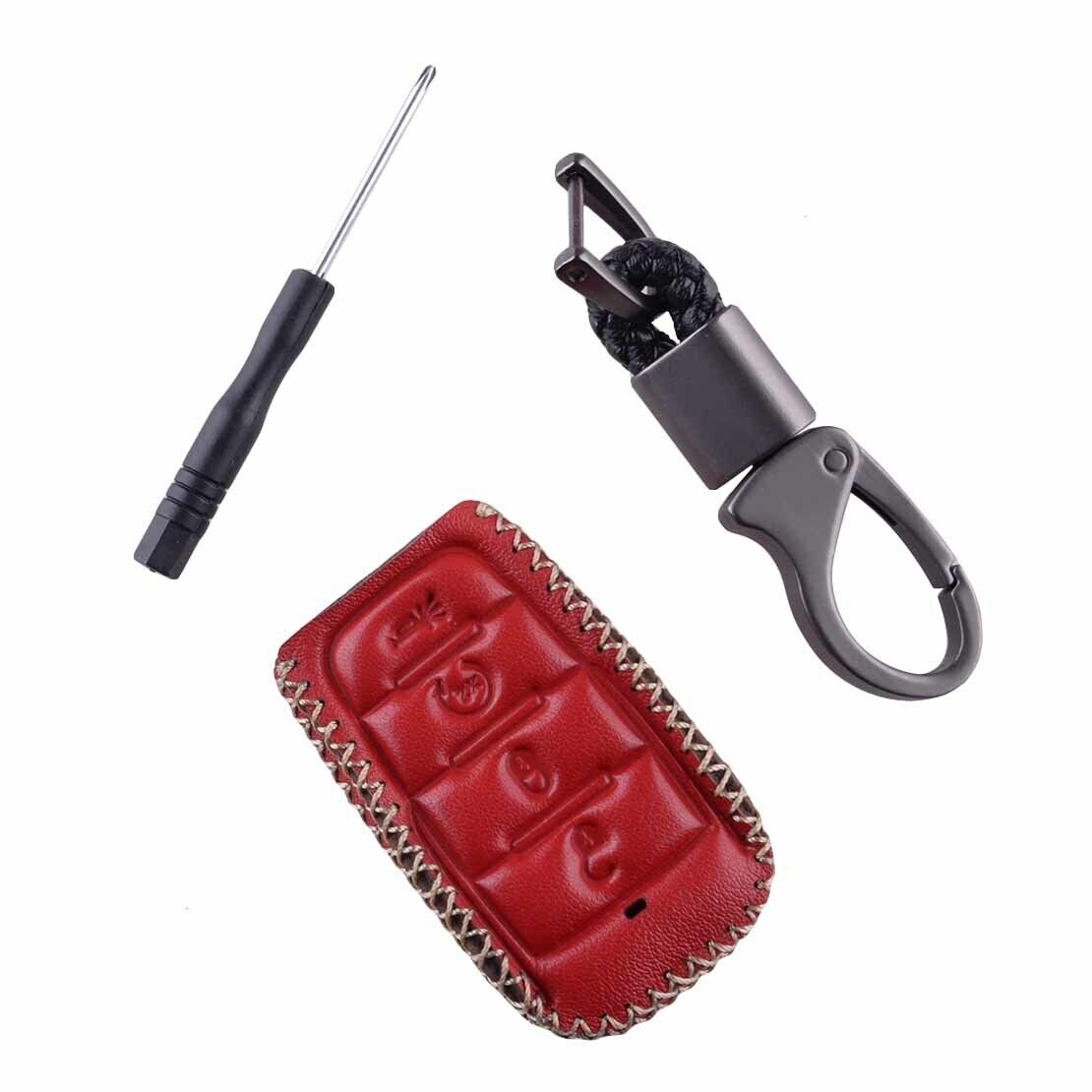 Red Leather Car Key Fob Case Cover Protector Fit For Dodge Ram 1500 2019-2021