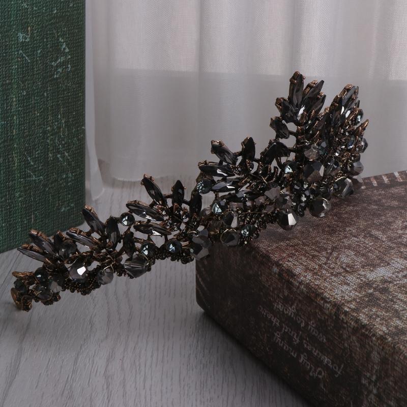 Baroque Crown Wedding Prom Tiara Jewelry Headdress Black Rhinestone Accessories