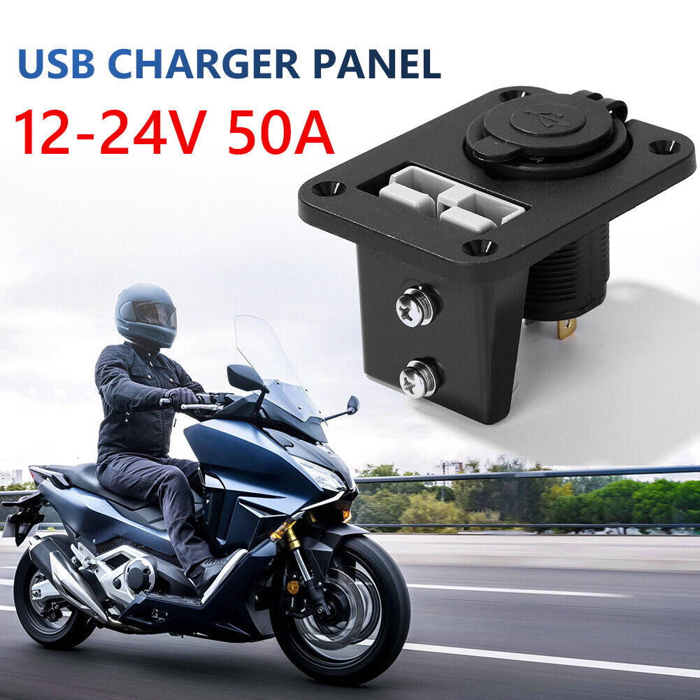 Blue LED Dual USB Charger Anderson Socket Panel for Boat Marine RV Camper
