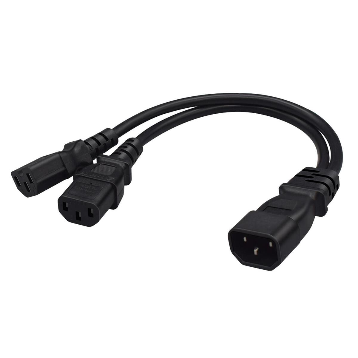 IEC320 C14 to IEC320 C13+C15 Y Splitter Power, Power Cable Replace Part Portable