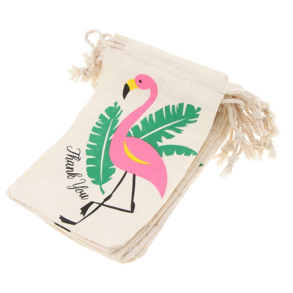 20pcs Flamingo Thank you  Linen Jewelry Pouch Drawstring Bag Favor
