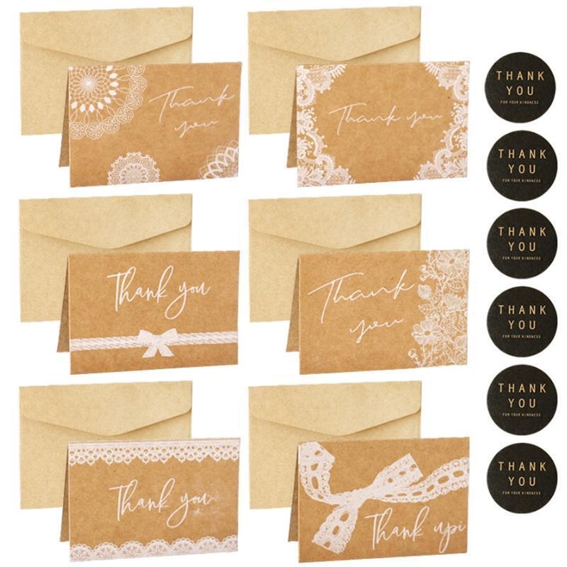 Unique Kraft Thank You Card 4''x6'' Blank for Wedding Bridal Baby Shower 6Pack