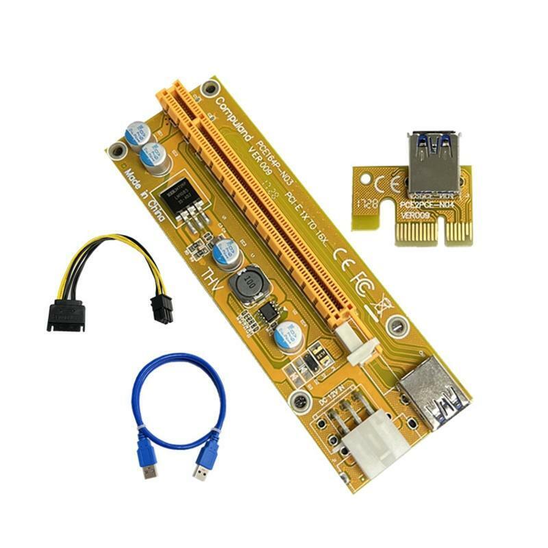 PCI-E Riser Card 009S Yellowboard PCIE Expansion PCI-E 1X to16X 6Pin Sata Power