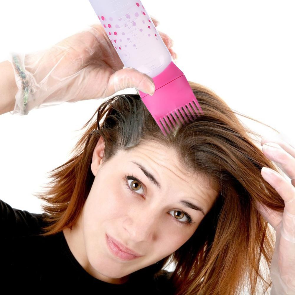 50oz Empty Hair Dye Applicator Brush Bottle Color Dispensing Comb (Pink)