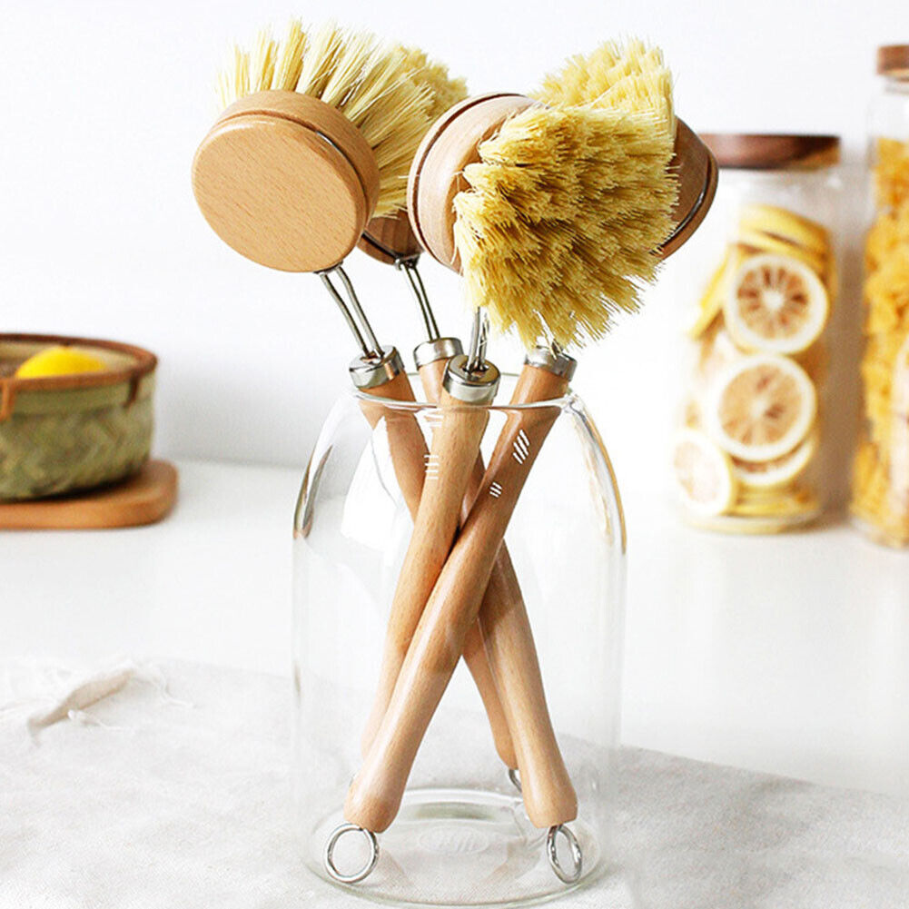 Wooden Long Handle Pan Pot Brush Dish Plate Washing Cleaning Scrubber (A)
