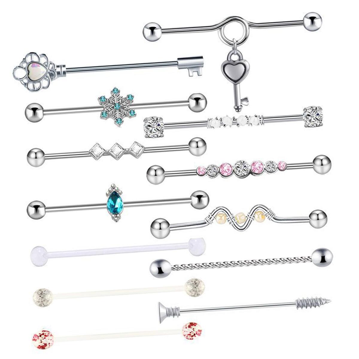 13Pcs Industrial Barbell Earrings Piercing Jewelry Industrial Piercing Bar