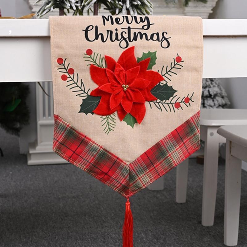 Merry Christmas Table Runner  Red Flower Indoor Outdoor Home Party Decoration