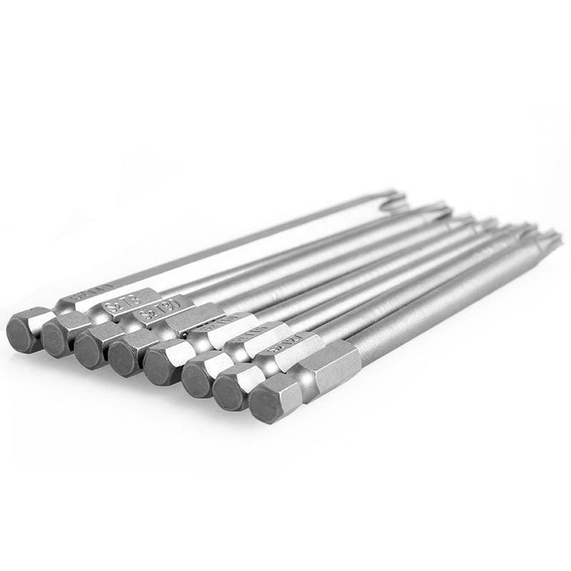 8Pcs/Set T8-T40 100mm Magnetic Torx Screwdriver Bits 1/4" Hex Shank