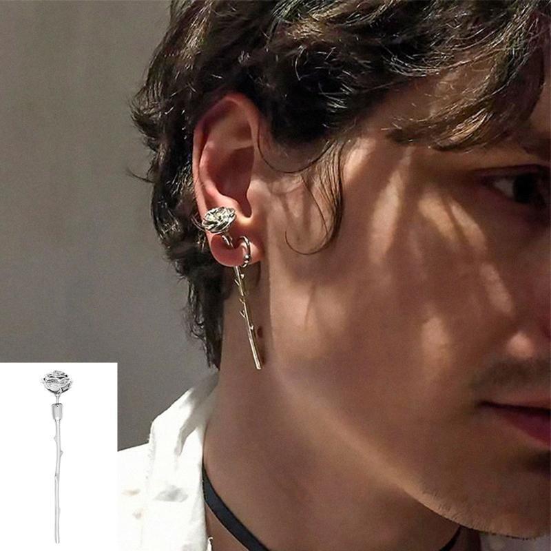 Long Rose Ear Stud Earrings Flower Piercing Earring Fashion Punk Jewelry