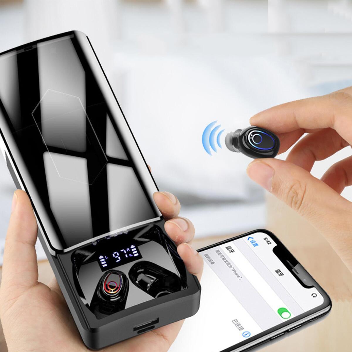 Wireless Earbuds w/ Power Bank Mini IPX7 in-Ear Earphones Noise Cancelling