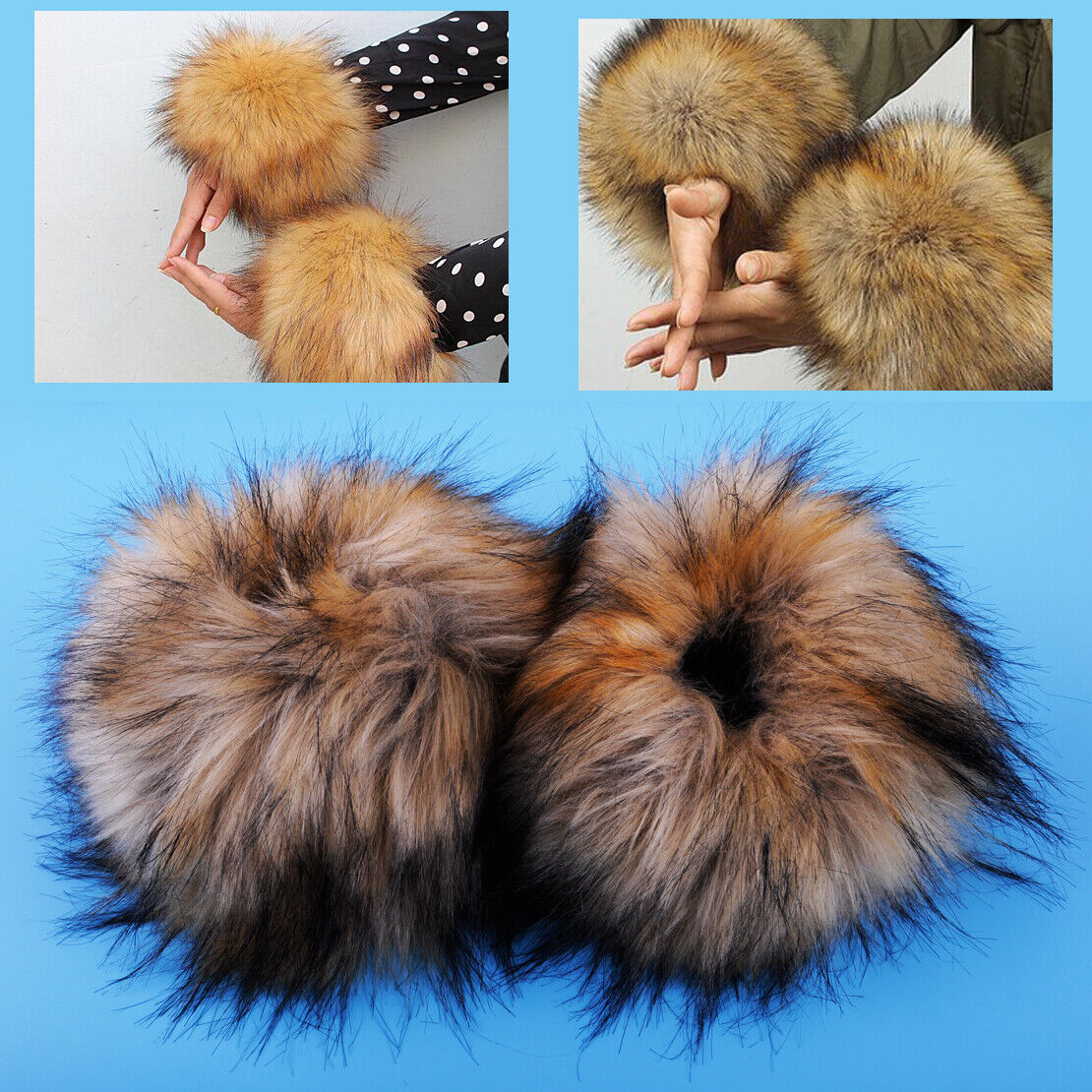 Pair Women Faux Fur Wrist Cuff Band Winter Warm Wristbands Sleeve Gloves Li