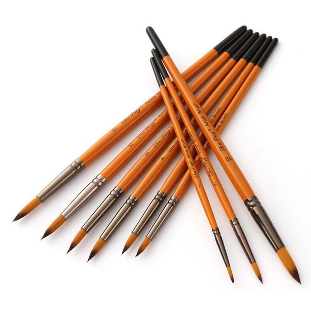 12Pcs Painting Brushes Set  Watercolour Oil Paint Round Pointed Tip
