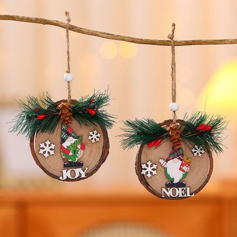 Christmas Festival Tree Ornament Set of 4 Slices Tree Hanging Embellishment