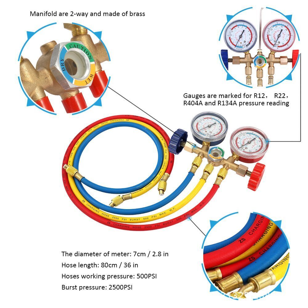 and Hook Refrigerant Manifold Gauge Set Car AC Gauge Set Air Conditioning Tools