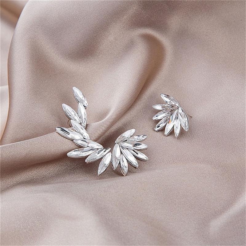 Feather Wing Shape Stud Earring Asymmetric Fashion Sparkly Earrings Jewelry