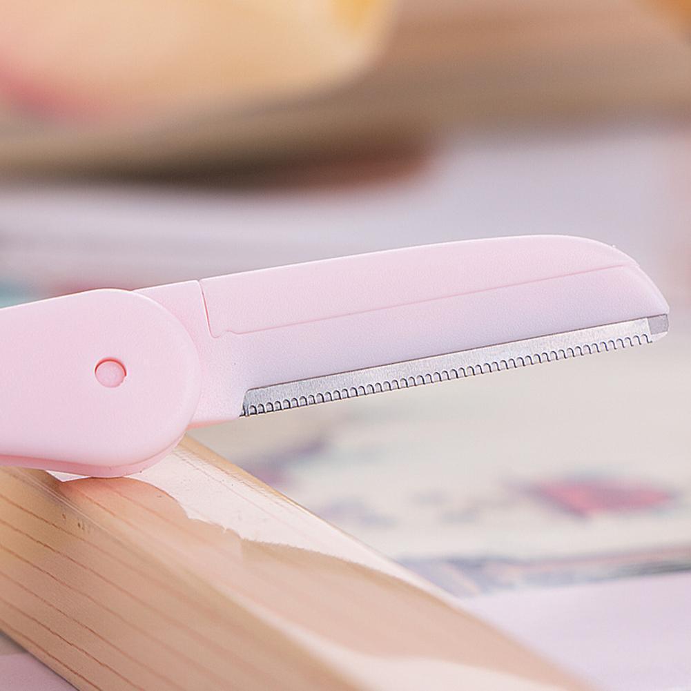 2pcs Folding Eyebrow Trimmer Eye Brow Makeup Shaver Brush Kit (Pink White)
