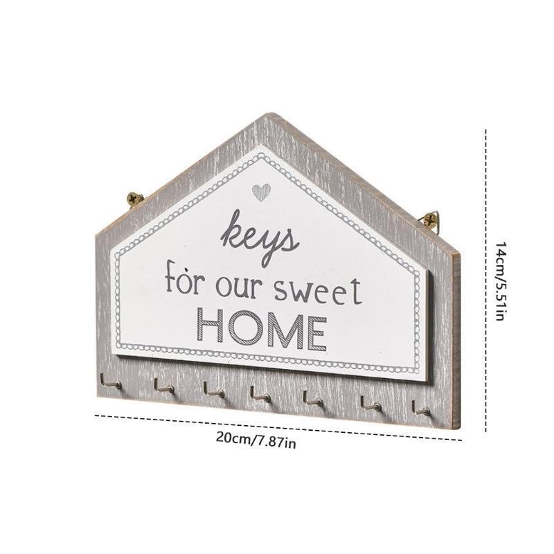 Wooden Key Holder Wall with 7 Hooks Organizer Wall Plaque Distressed Decorations