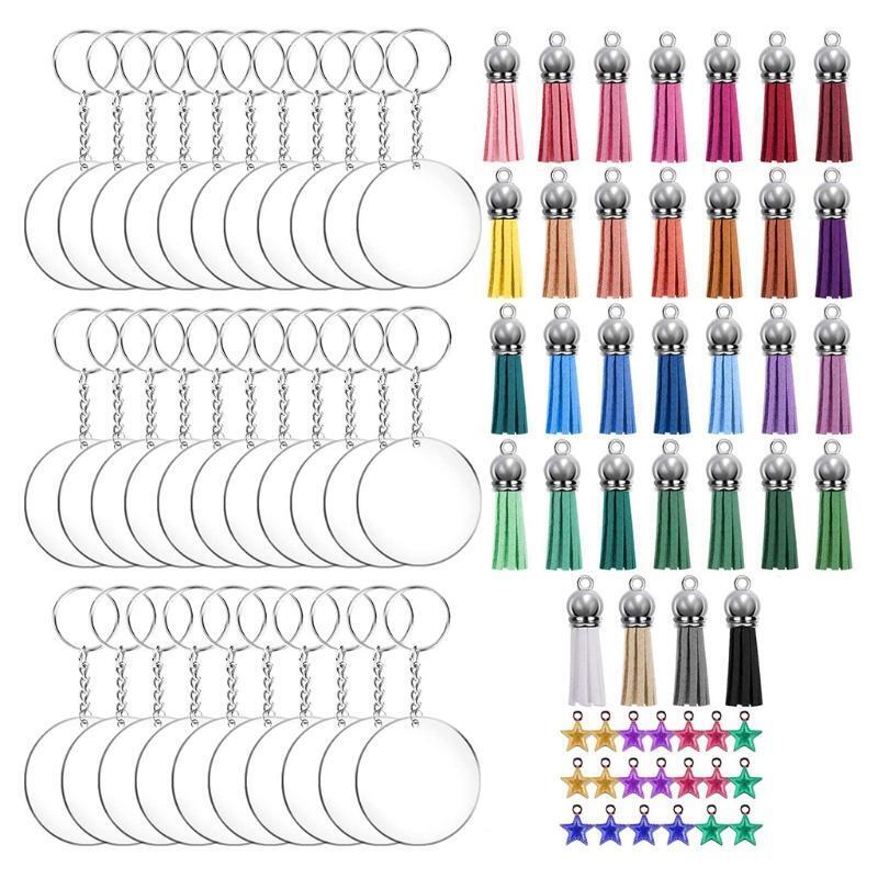 Round Acrylic Keychain Blanks With Key Chain Rings Star Pendants Tassel Pendant
