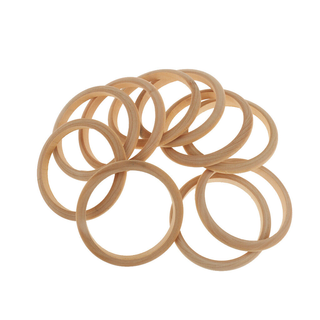 10Pcs Unfinished Solid Wooden Rings for Craft, Ring Pendant and Connectors