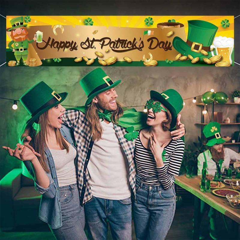Saint Patrick's Day Banner Lucky Shamrock Hat Hanging Flag Party Supplies