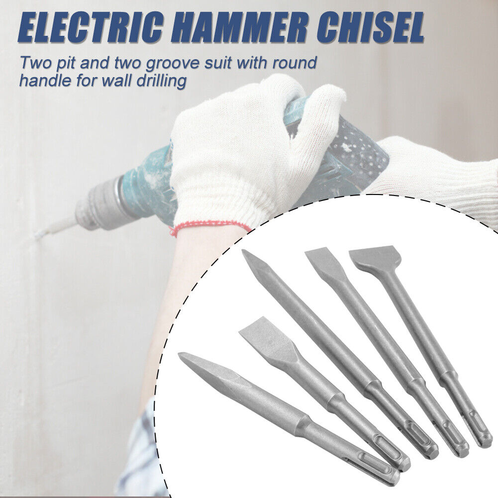 5pcs Point Groove Gouge Flat Chisels Set Electric Hammer Brick Drill Bit