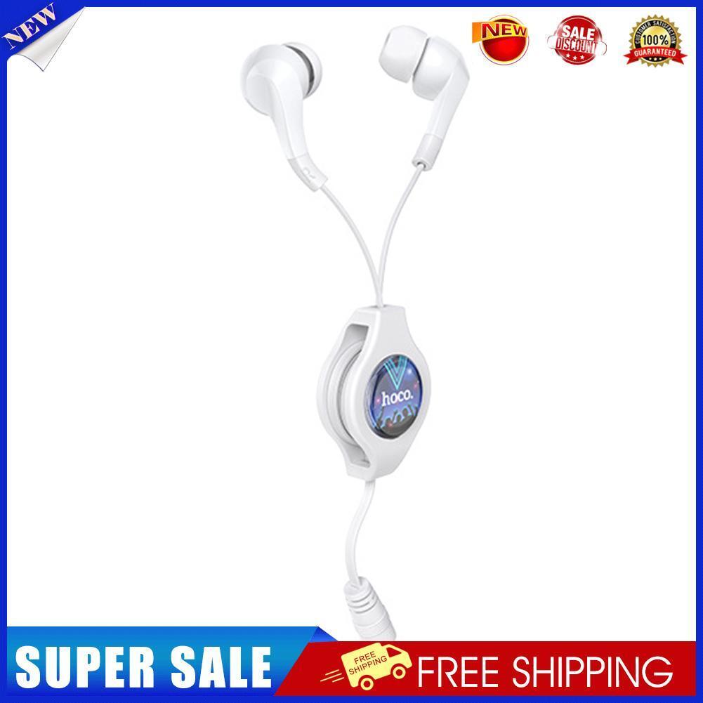 HOCO M68 Retractable Wired Earbuds 3.5mm In Ear Earphones NO Mic (White)