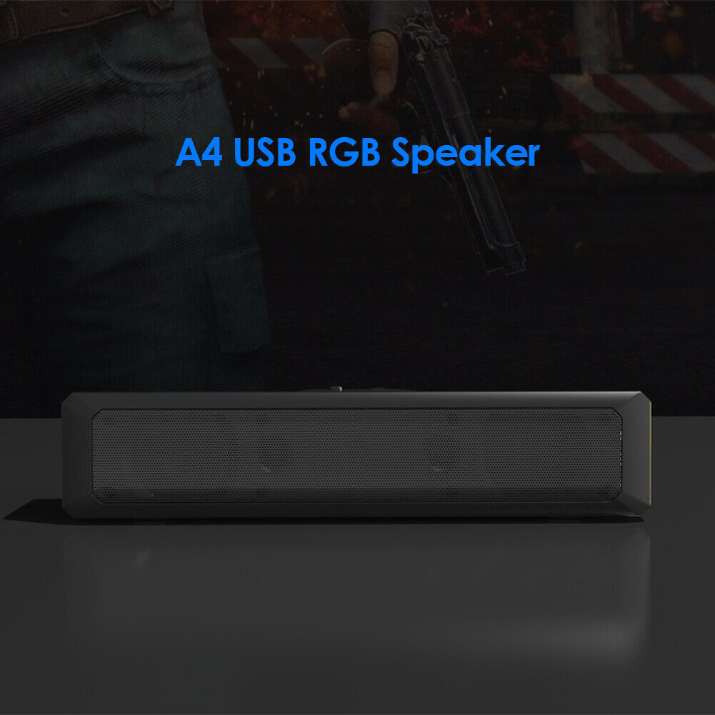 A4 6W RGB USB Wired Sound Bar PC Home Theater TV Stereo Surround Speaker