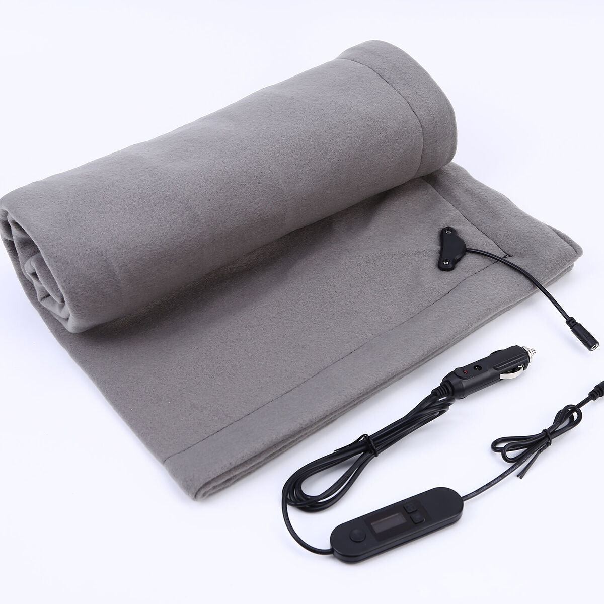 Electric Car Blanket Heated Fleece Travel Throw with Timer (Grey)