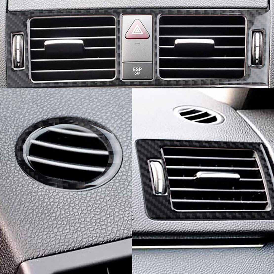 5pcs/Set Carbon Fiber Air Vent Outlet Trim Fit For Mercedes C-Class W204 07-10