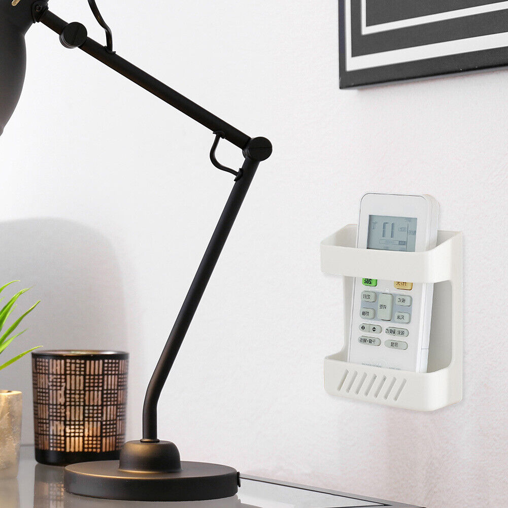 Wall Organizer Adhesive Remote Control Phone Charging Plug Holder (White)