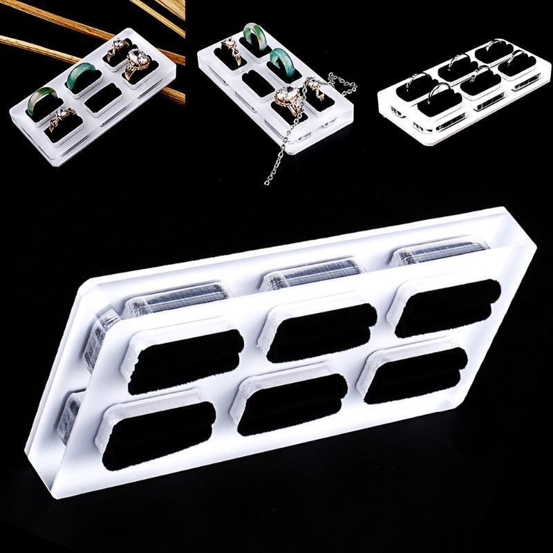 White Acrylic 6 Rings Jewelry Display Holder Slotted Showcase Stand