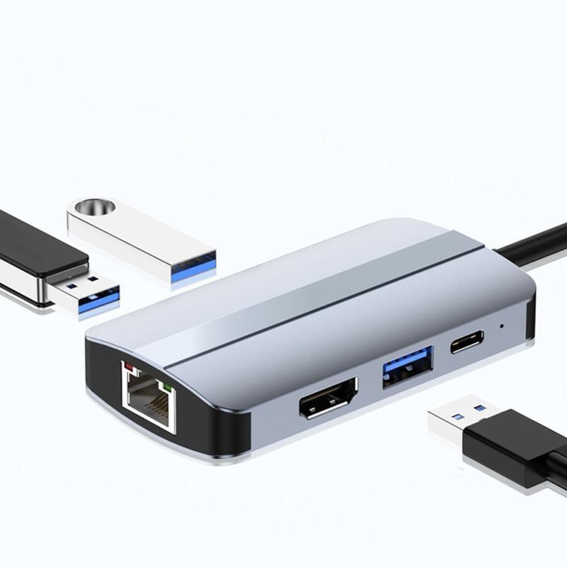 Type C Hub 6 in 1 HDMI-Compatible USB3.0 Splitter 5Gbps PD Rj45 Lan HUB Docking